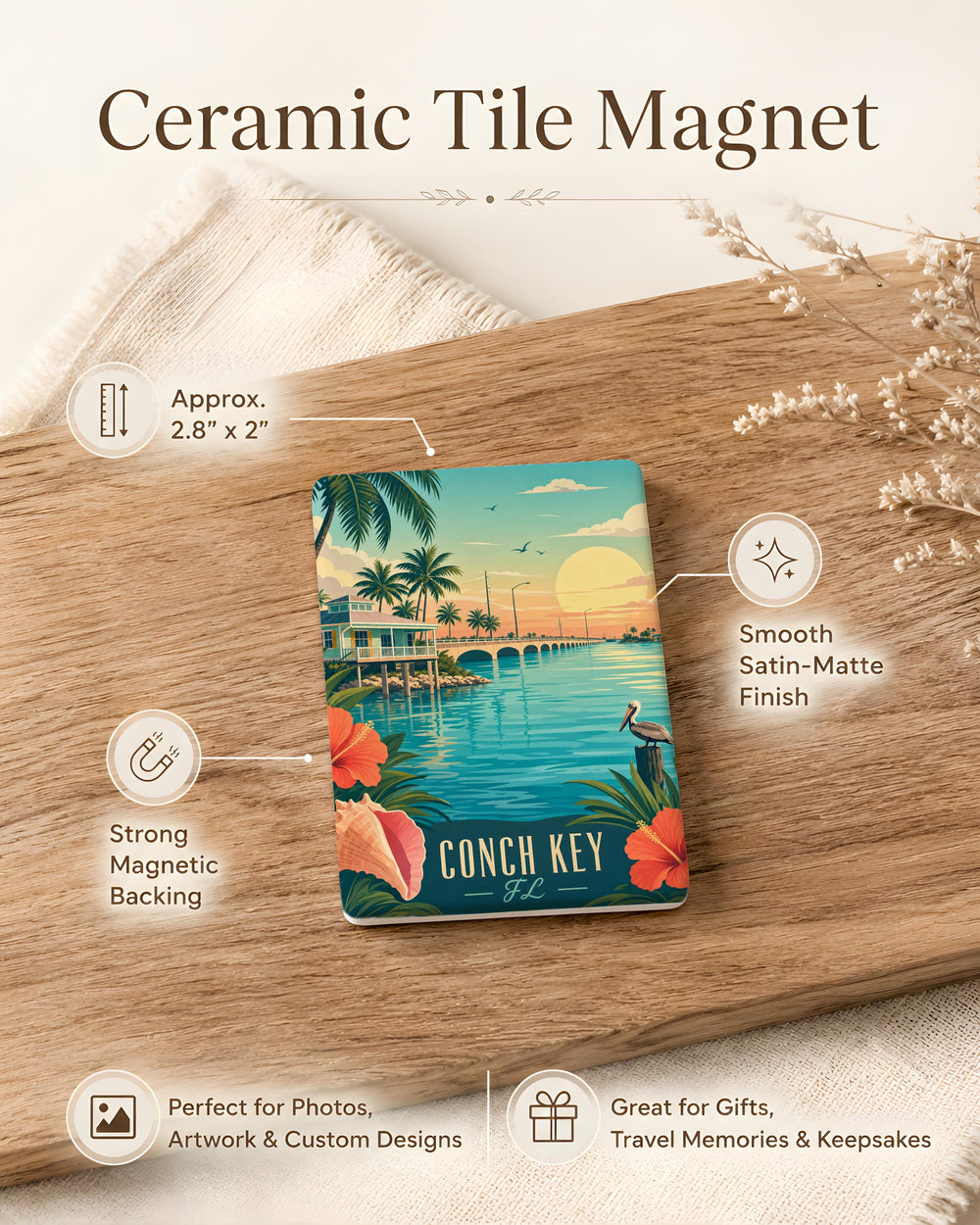 Conch Key Florida Fridge Magnet, Florida Keys Souvenir Magnet, Coastal Island Travel Keepsake, Conch Key FL Gift