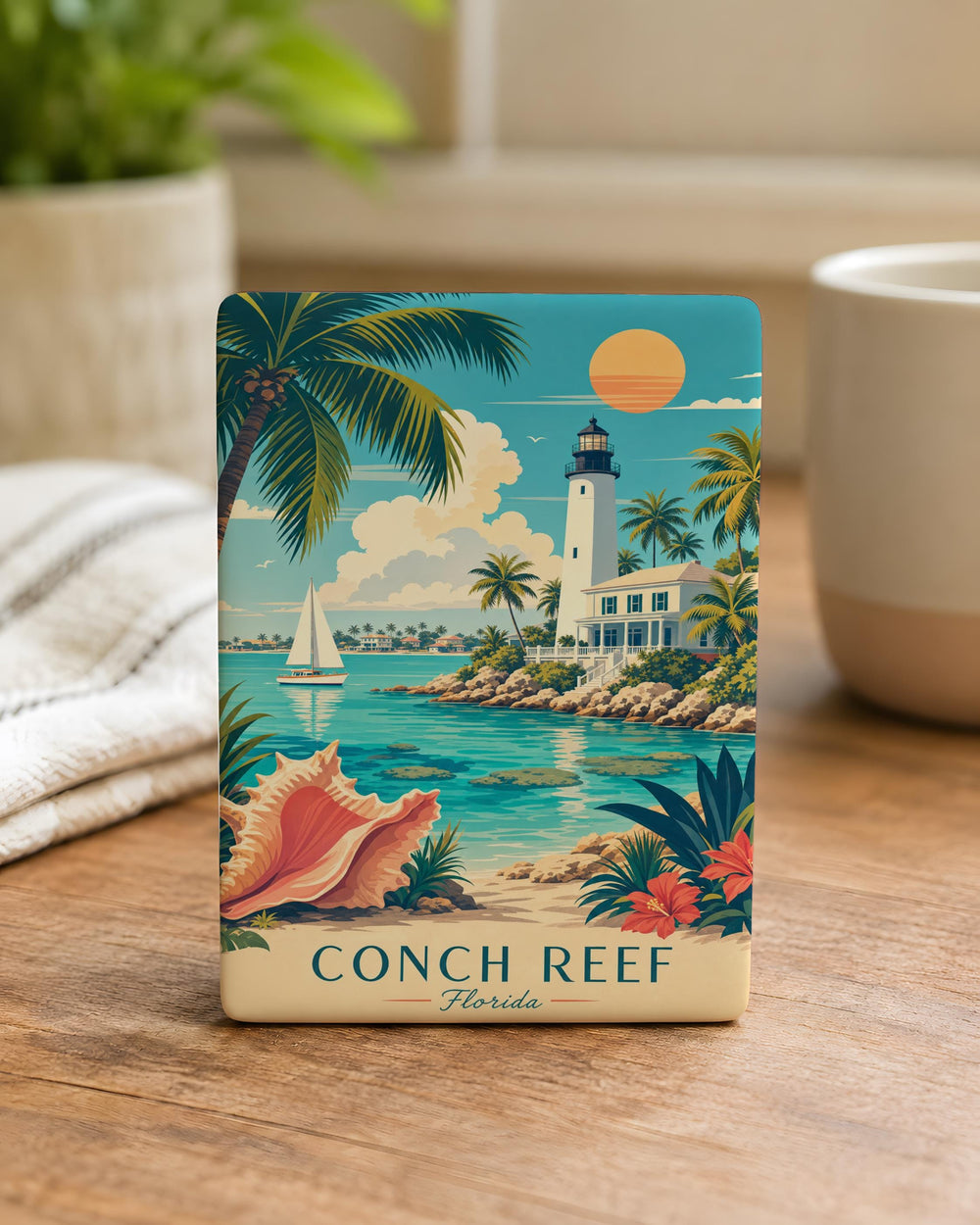 Conch Reef Fridge Magnet, Florida Keys Coral Reef Ocean Sea Life Souvenir Magnet, Underwater Marine Nature Decor