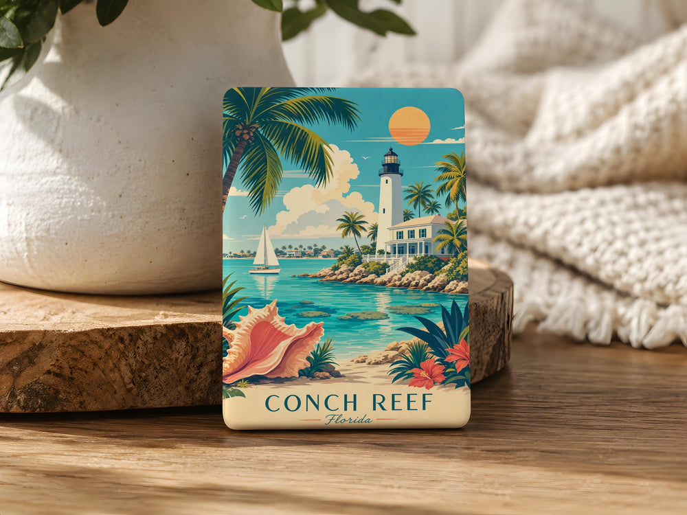Conch Reef Fridge Magnet, Florida Keys Coral Reef Ocean Sea Life Souvenir Magnet, Underwater Marine Nature Decor