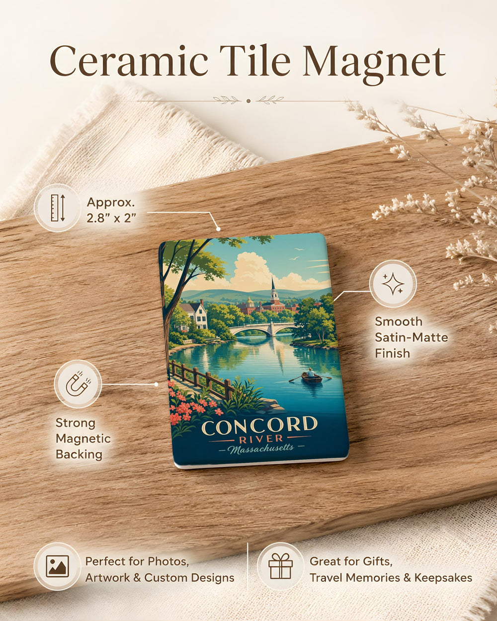 Concord River Fridge Magnet, Massachusetts River Landscape Souvenir Magnet, Nature Travel Gift, New England River Keepsake