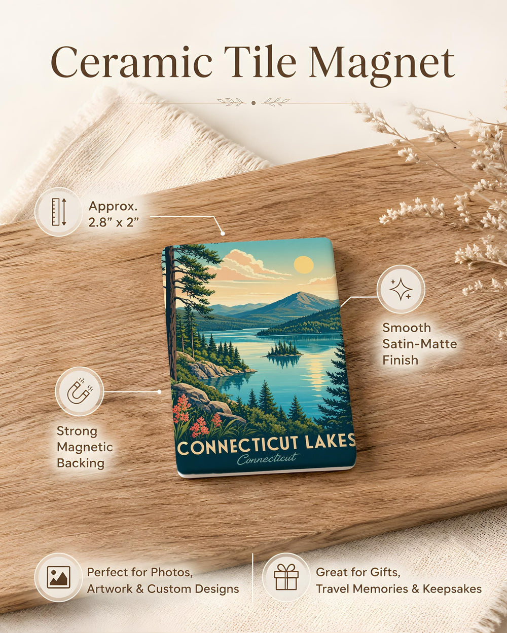 Connecticut Lakes Fridge Magnet, Connecticut Lakes Region Souvenir Magnet, New England Lakes Travel Keepsake Magnet