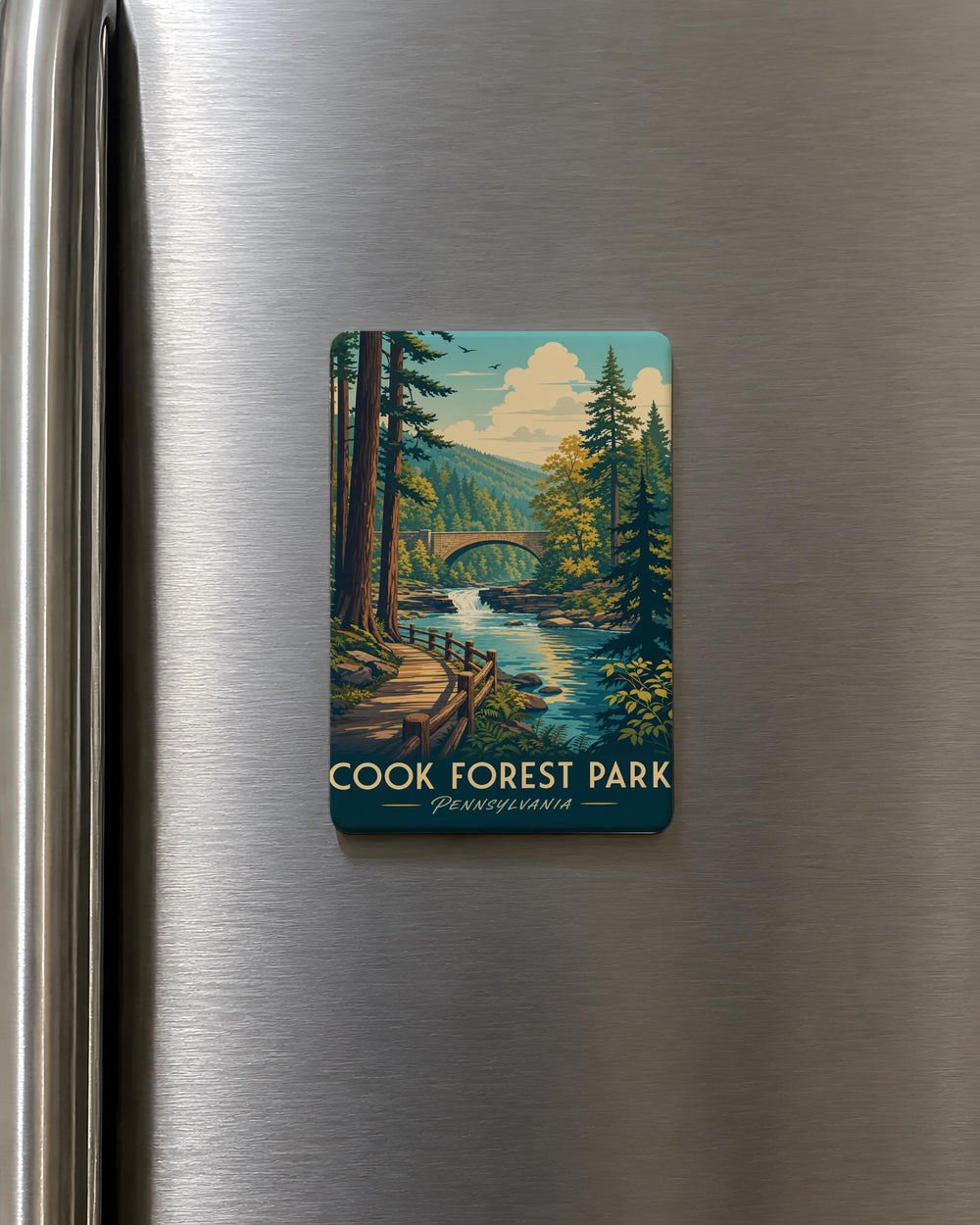 Cook Forest Park Fridge Magnet, Pennsylvania Nature Souvenir, Hiking Trails Woodland Scenery Keepsake Magnet