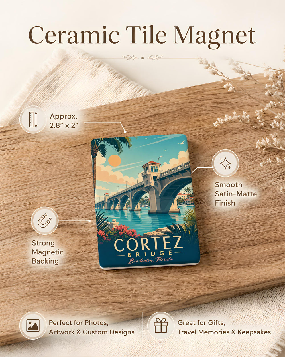 Cortez Bridge Fridge Magnet, Bridge Landmark Souvenir Magnet, Travel Keepsake Refrigerator Magnet