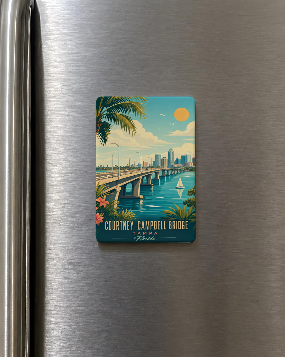 Courtney Campbell Bridge Fridge Magnet, Tampa Bay Causeway Souvenir, Florida Landmark Magnet, Scenic Bridge Travel Gift