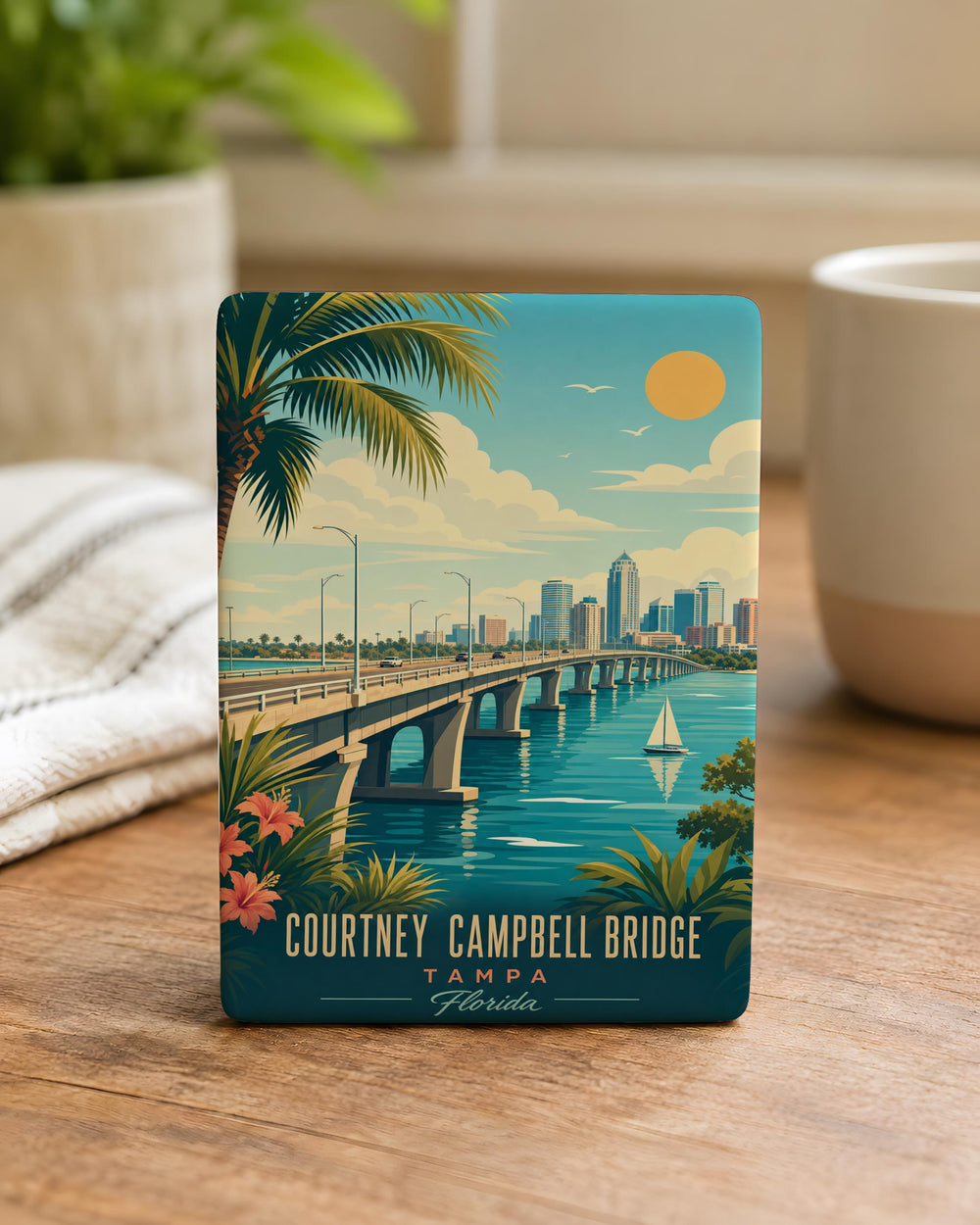 Courtney Campbell Bridge Fridge Magnet, Tampa Bay Causeway Souvenir, Florida Landmark Magnet, Scenic Bridge Travel Gift