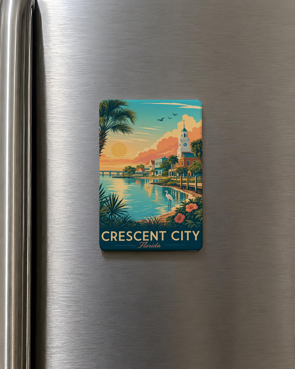 Crescent City FL Fridge Magnet, Florida Travel Souvenir Magnet, Crescent City Florida Landmark Keepsake Magnet