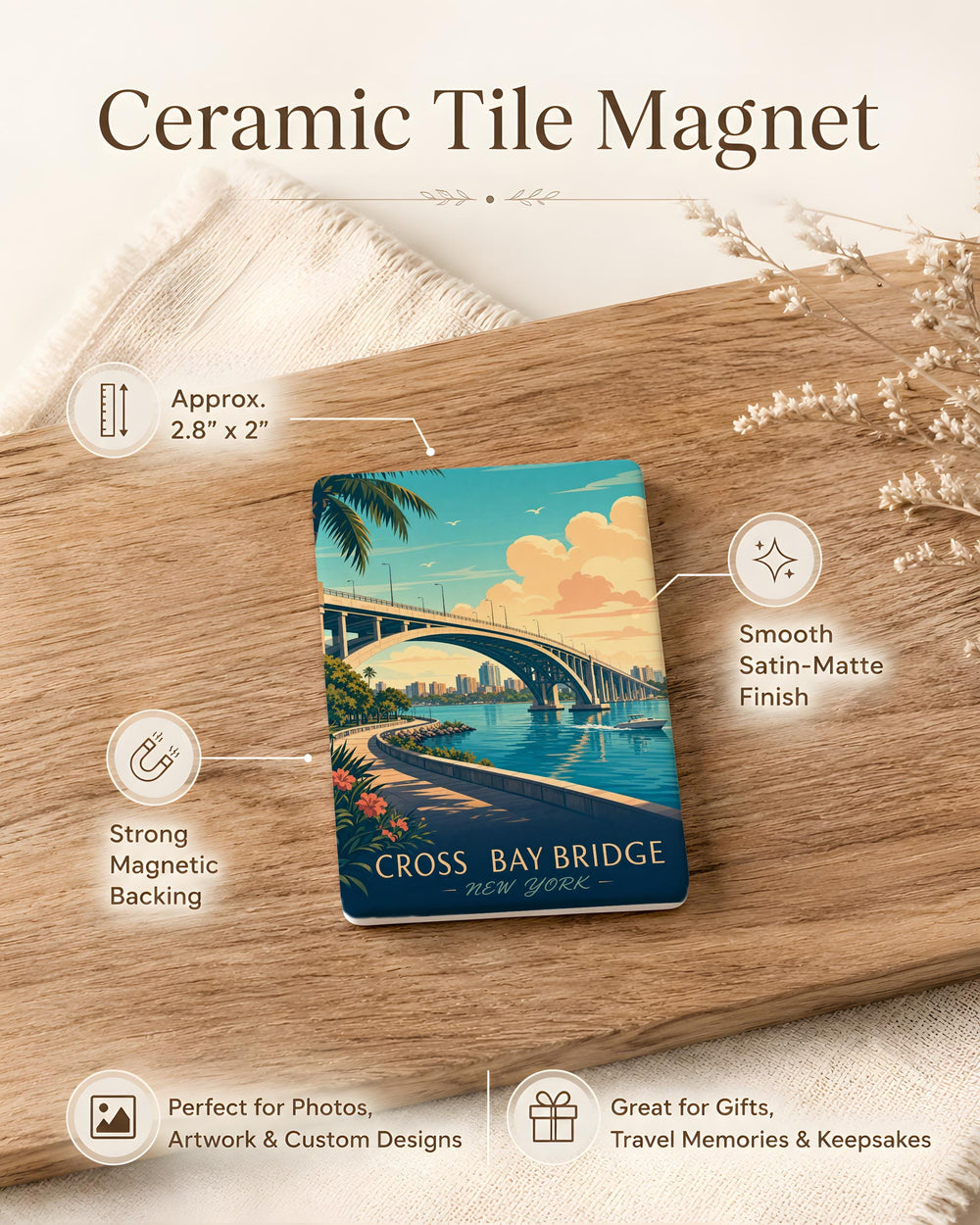 Cross Bay Bridge Fridge Magnet, New York City Bridge Souvenir Magnet, Queens to Rockaway Beach Landmark Magnet