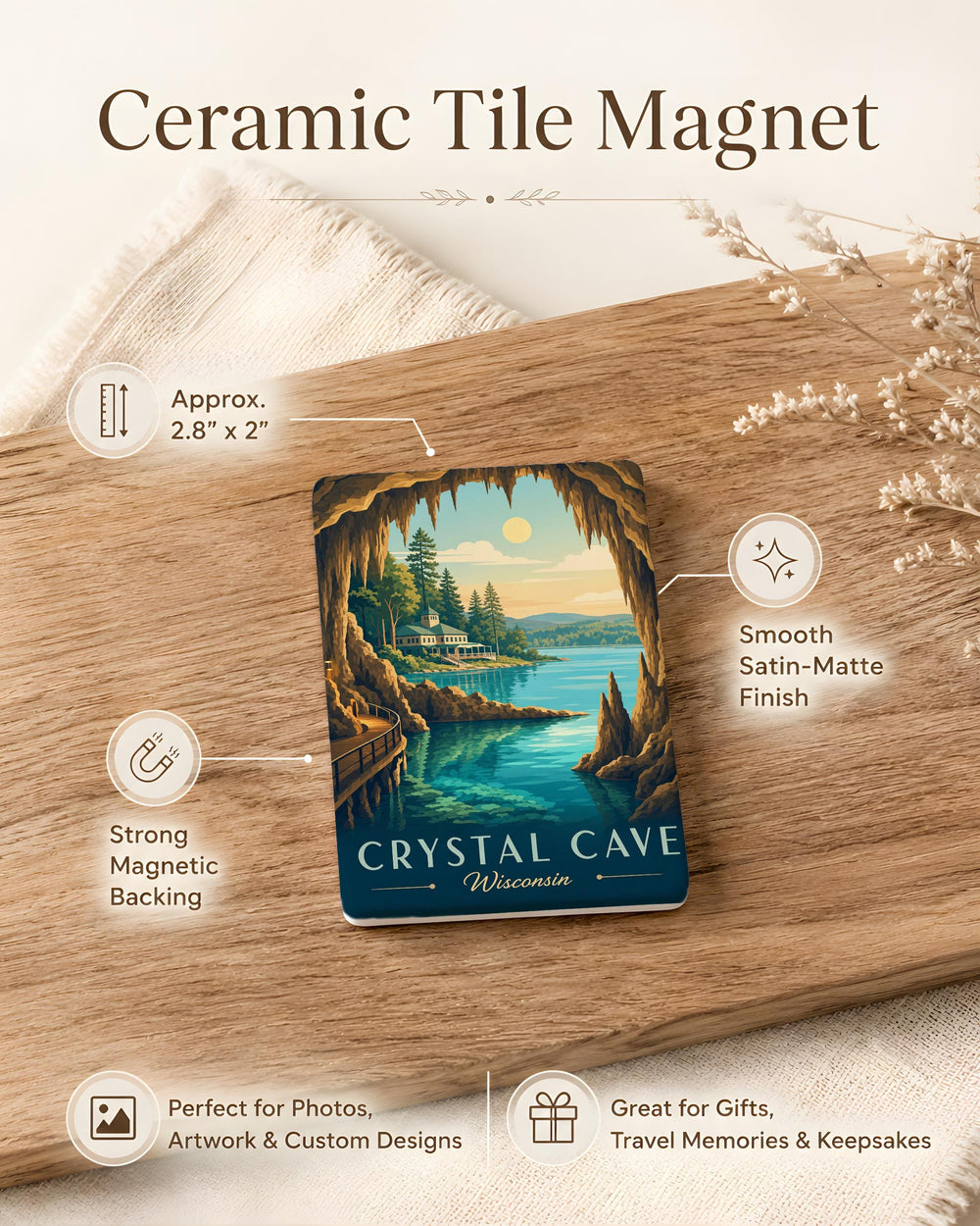 Crystal Cave Wisconsin Fridge Magnet, Cave Adventure Souvenir, Wisconsin Travel Gift, Underground Cavern Keepsake Magnet