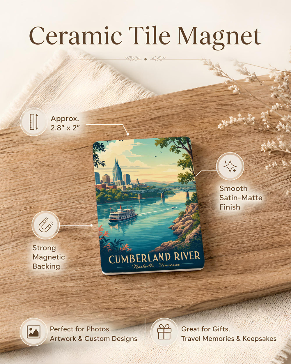 Cumberland River Fridge Magnet, Tennessee River Landmark Souvenir, Cumberland River Gift for Travelers and Nature Lovers