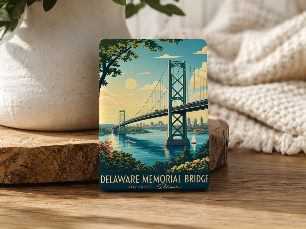 Delaware Memorial Bridge Fridge Magnet, Delaware River Suspension Bridge Souvenir, Wilmington DE Landmark Travel Gift