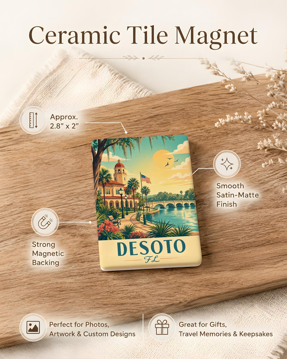 DeSoto Florida Fridge Magnet, DeSoto County FL Souvenir Magnet, Florida Travel Gift, DeSoto FL Keepsake Magnet