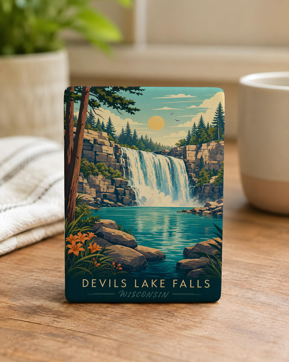Devils Lake Falls Fridge Magnet, Devils Lake Waterfall Souvenir Magnet, Wisconsin Nature Travel Keepsake Magnet