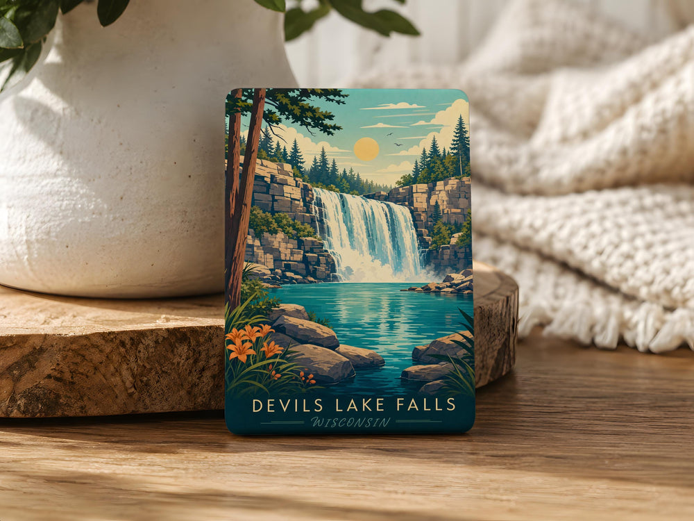 Devils Lake Falls Fridge Magnet, Devils Lake Waterfall Souvenir Magnet, Wisconsin Nature Travel Keepsake Magnet