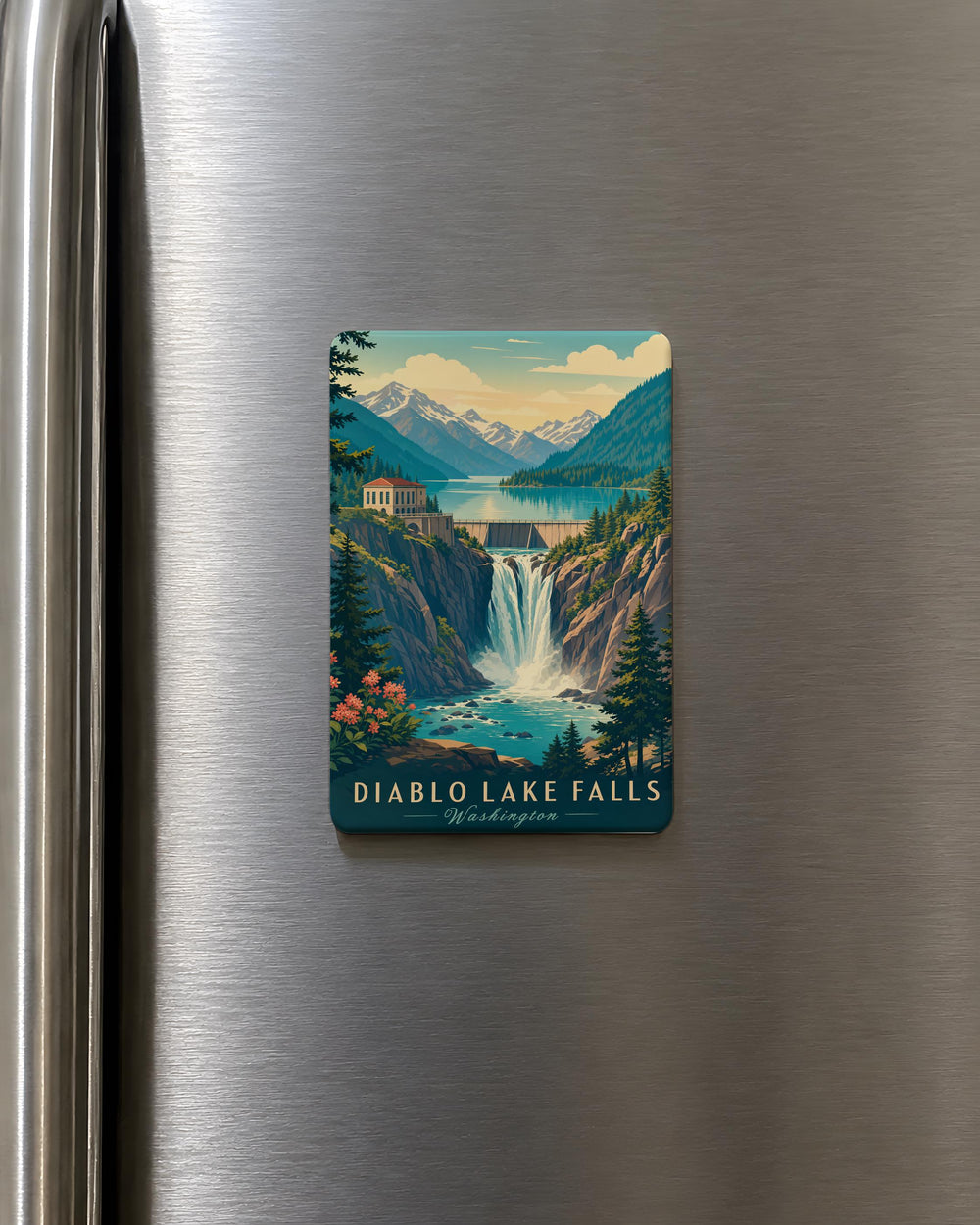 Diablo Lake Falls Fridge Magnet, Washington Waterfall Souvenir, North Cascades Scenic Travel Magnet Gift