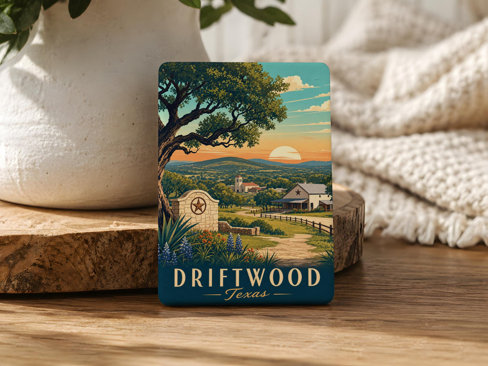 Driftwood Texas Fridge Magnet, Driftwood TX Souvenir Magnet, Texas Hill Country Travel Gift, Rustic Texas Town Keepsake Magnet