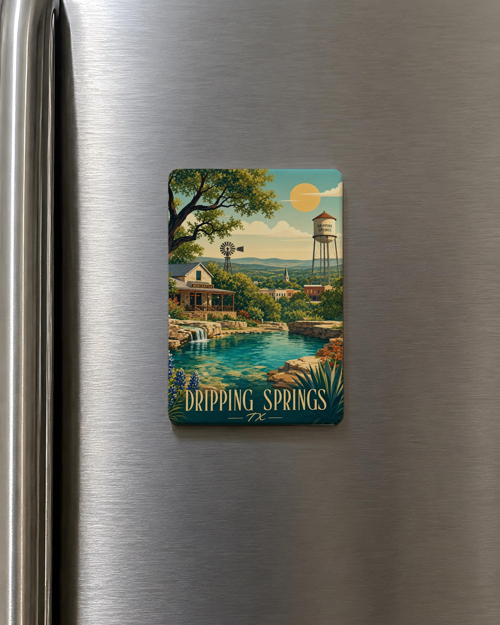 Dripping Springs TX Fridge Magnet, Texas Hill Country Souvenir Magnet, Dripping Springs Texas Travel Gift, Local Landmark Magnet
