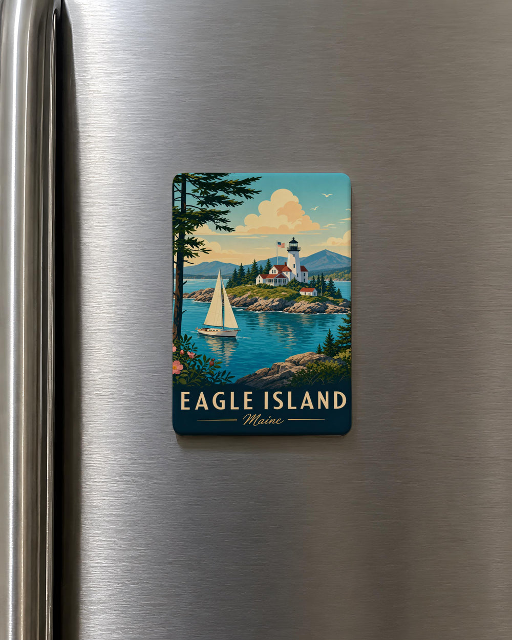 Eagle Island Maine Fridge Magnet, Coastal Maine Island Souvenir Magnet, Eagle Island ME Travel Keepsake Gift