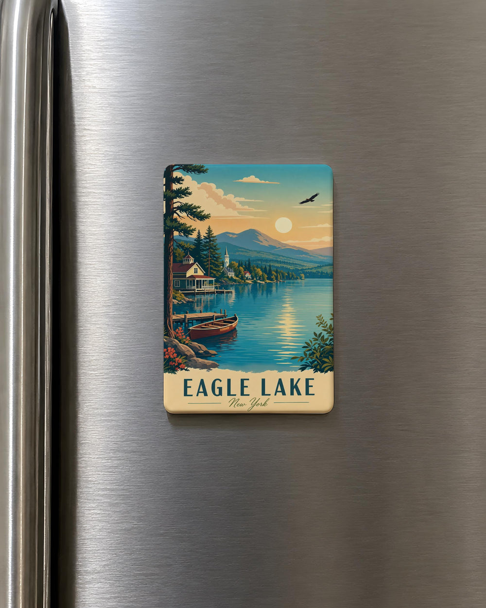 Eagle Lake NY Fridge Magnet, Eagle Lake New York Souvenir Magnet, Adirondacks Travel Keepsake, Lake Cabin Vacation Gift