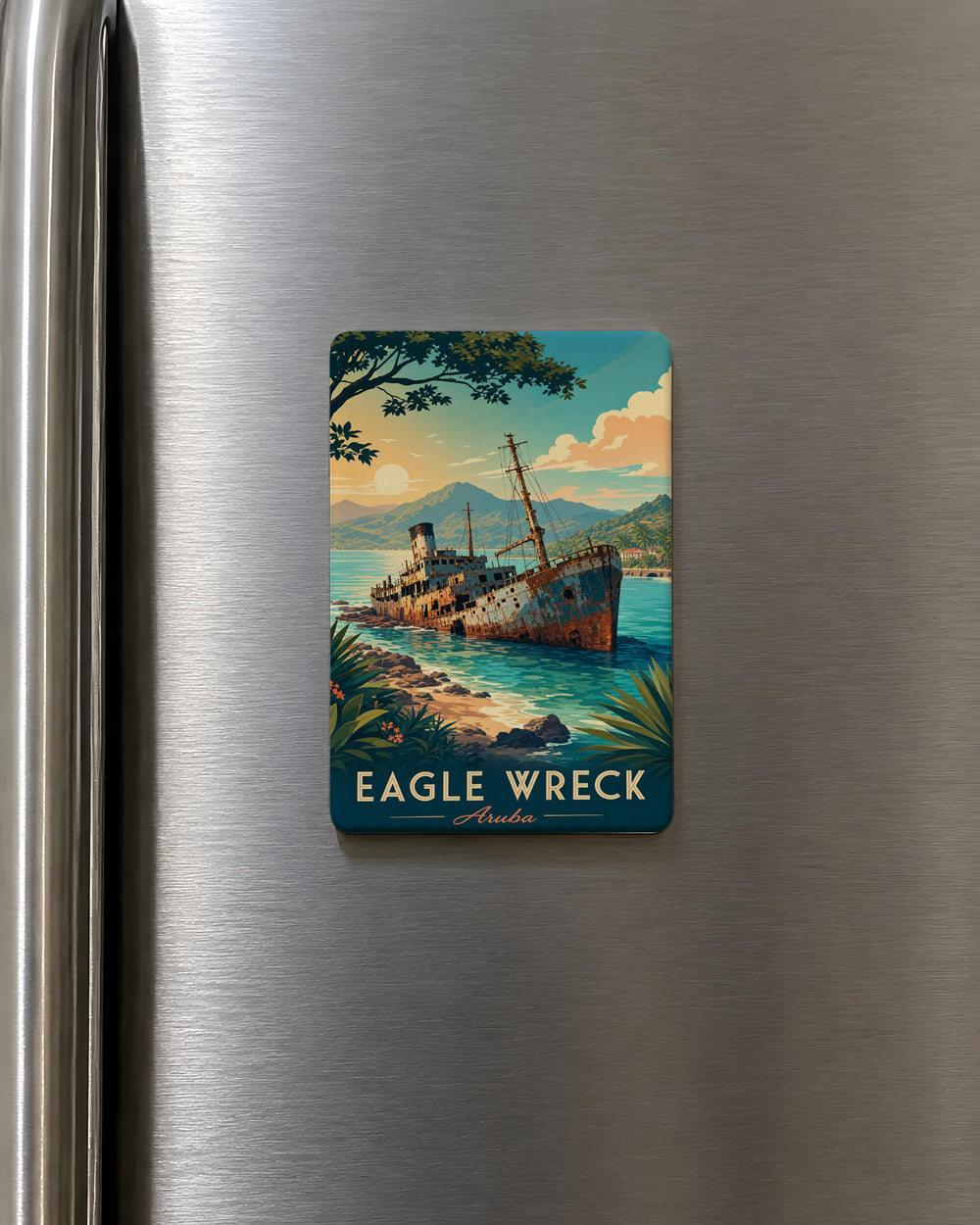 Eagle Wreck Fridge Magnet, Bald Eagle on Shipwreck Ocean Coast Souvenir Magnet, Nautical Wildlife Refrigerator Magnet