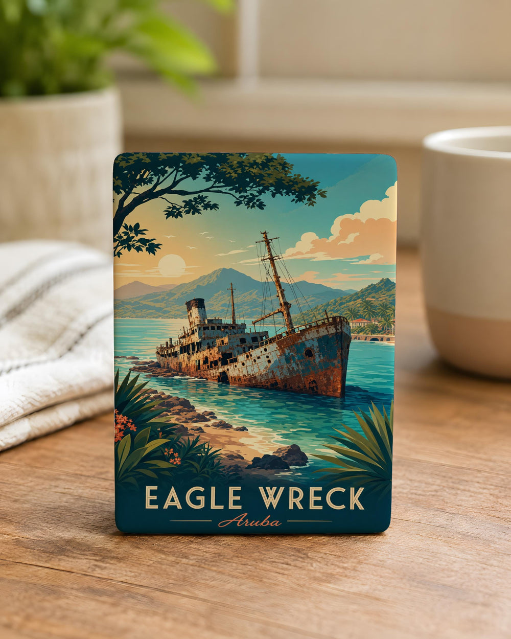 Eagle Wreck Fridge Magnet, Bald Eagle on Shipwreck Ocean Coast Souvenir Magnet, Nautical Wildlife Refrigerator Magnet