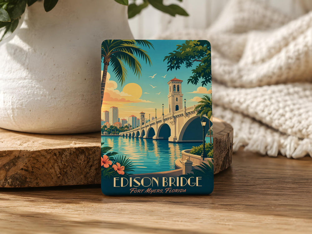 Edison Bridge Fridge Magnet, Edison Bridge Landmark Souvenir Magnet, Bridge Travel Keepsake Magnet