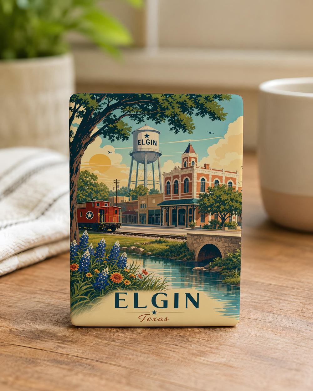 Elgin, TX Fridge Magnet, Elgin Texas Souvenir Magnet, Elgin TX Travel Keepsake, Texas Town Landmark Magnet