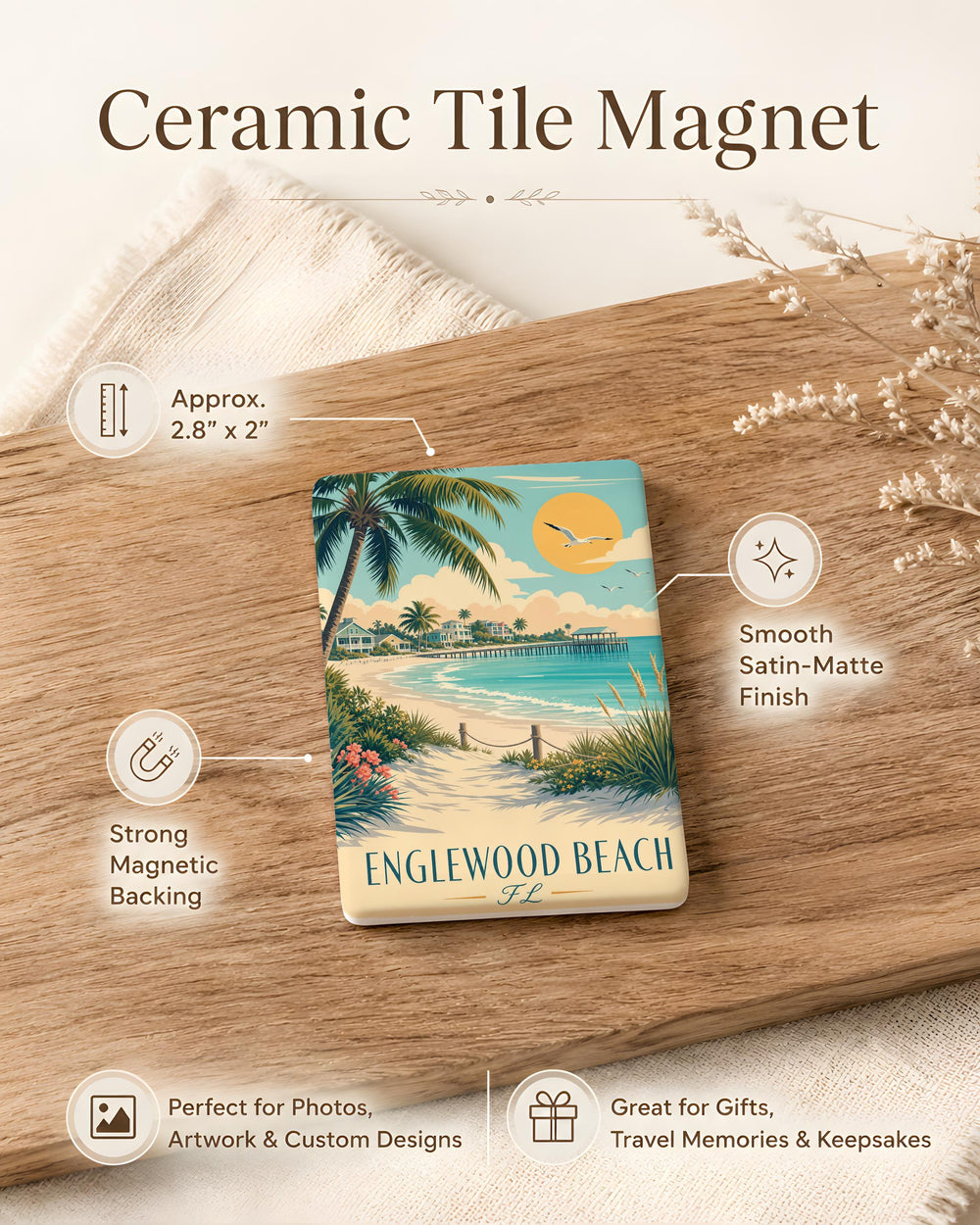 Englewood Beach FL Fridge Magnet, Florida Beach Souvenir Magnet, Englewood Florida Coastal Vacation Gift