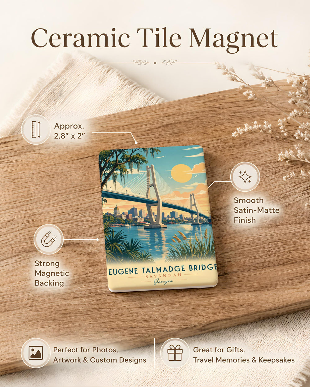 Eugene Talmadge Memorial Bridge Fridge Magnet, Savannah Georgia Landmark Souvenir Magnet, Coastal Bridge Travel Keepsake