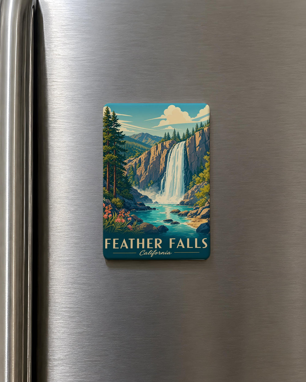 Feather Falls Fridge Magnet, Waterfall Nature Souvenir Magnet, Outdoor Adventure Kitchen Decor, Mountain Stream Keepsake Magnet