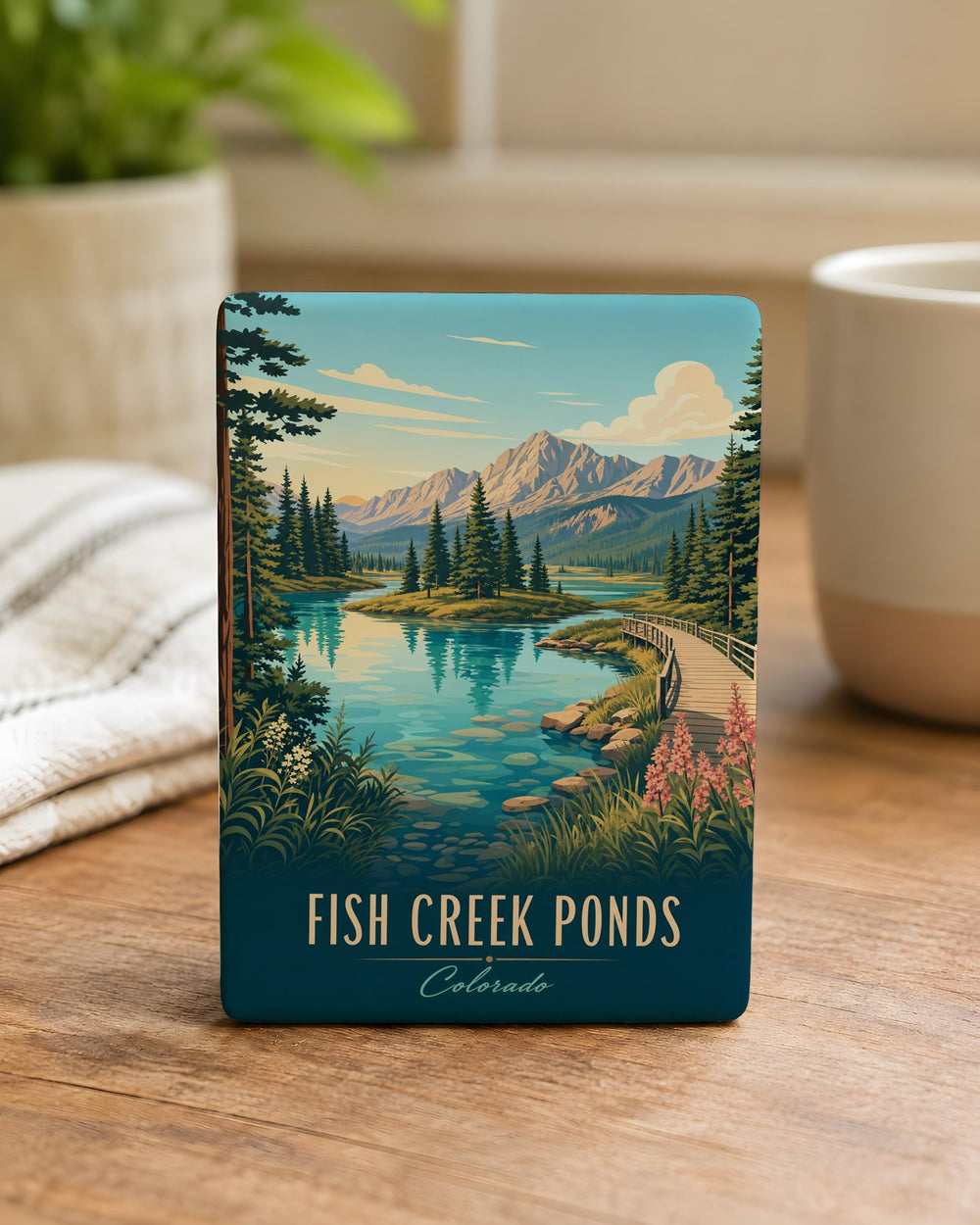 Fish Creek Ponds Fridge Magnet, Adirondack Mountains Lake and Pine Forest Souvenir Magnet, New York Nature Travel Gift