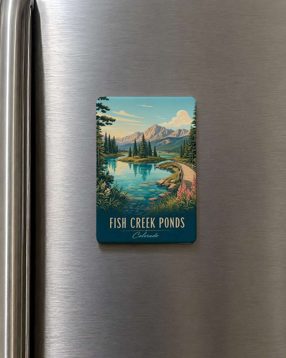 Fish Creek Ponds Fridge Magnet, Adirondack Mountains Lake and Pine Forest Souvenir Magnet, New York Nature Travel Gift