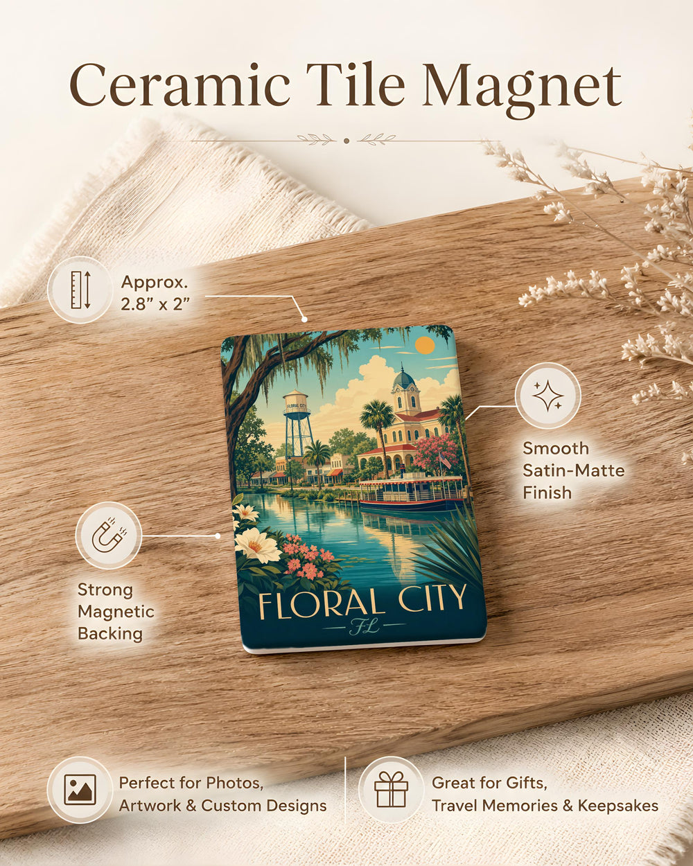 Floral City Florida Fridge Magnet, Floral City FL Souvenir Magnet, Florida Travel Gift, Hometown Keepsake Magnet