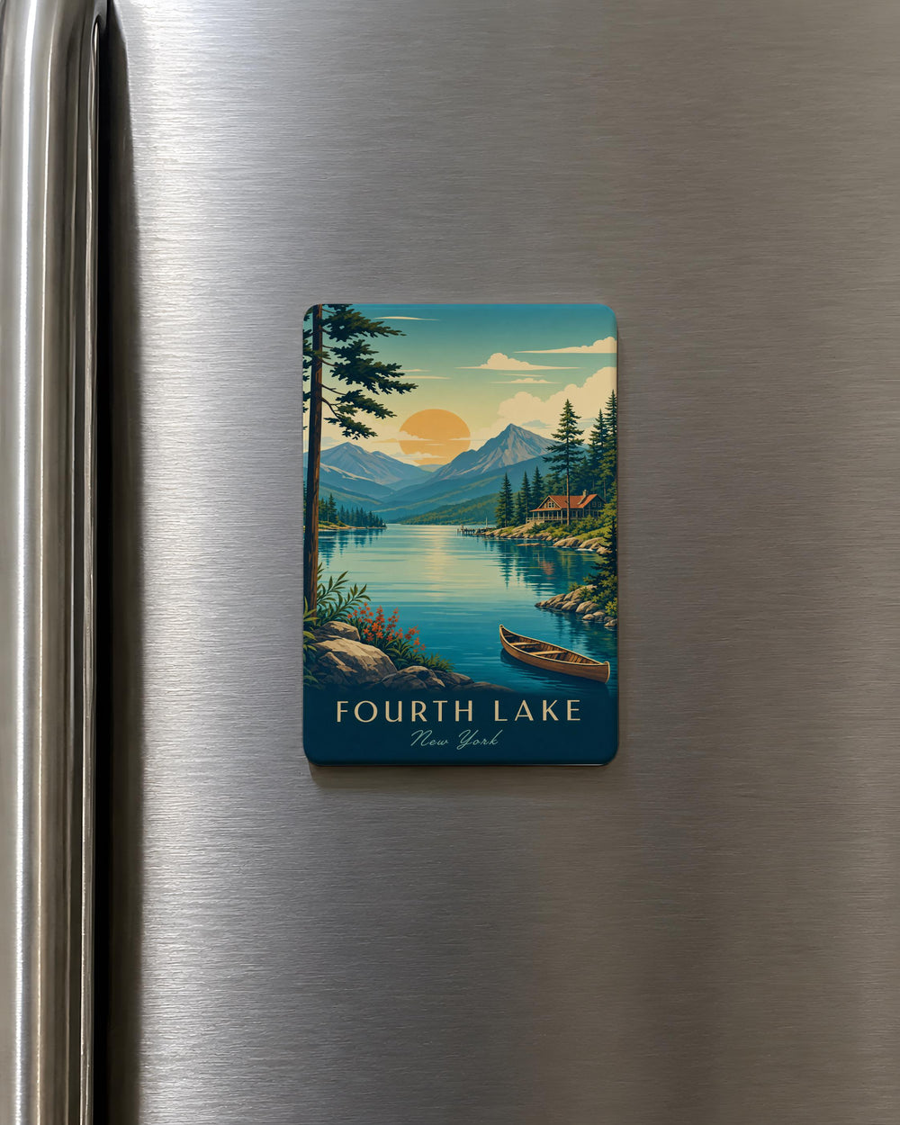 Fourth Lake Fridge Magnet, Adirondack Lake Souvenir Magnet, Fourth Lake NY, Waterfront Cabin & Pine Trees Magnet, Lake House Decor
