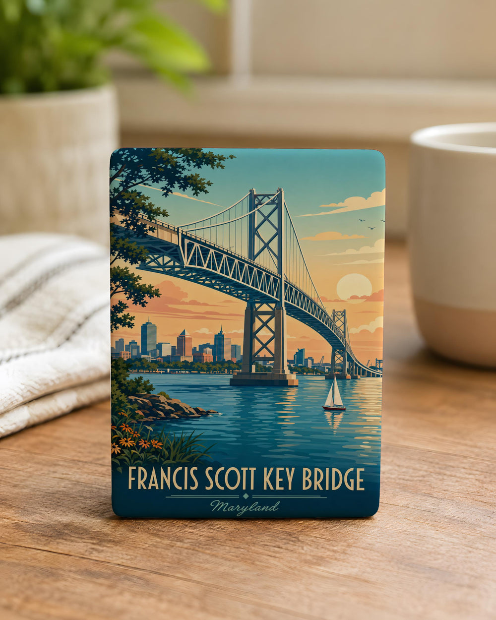 Francis Scott Key Bridge Maryland Fridge Magnet, Baltimore Harbor Bridge Souvenir Magnet, Maryland Landmark Magnet
