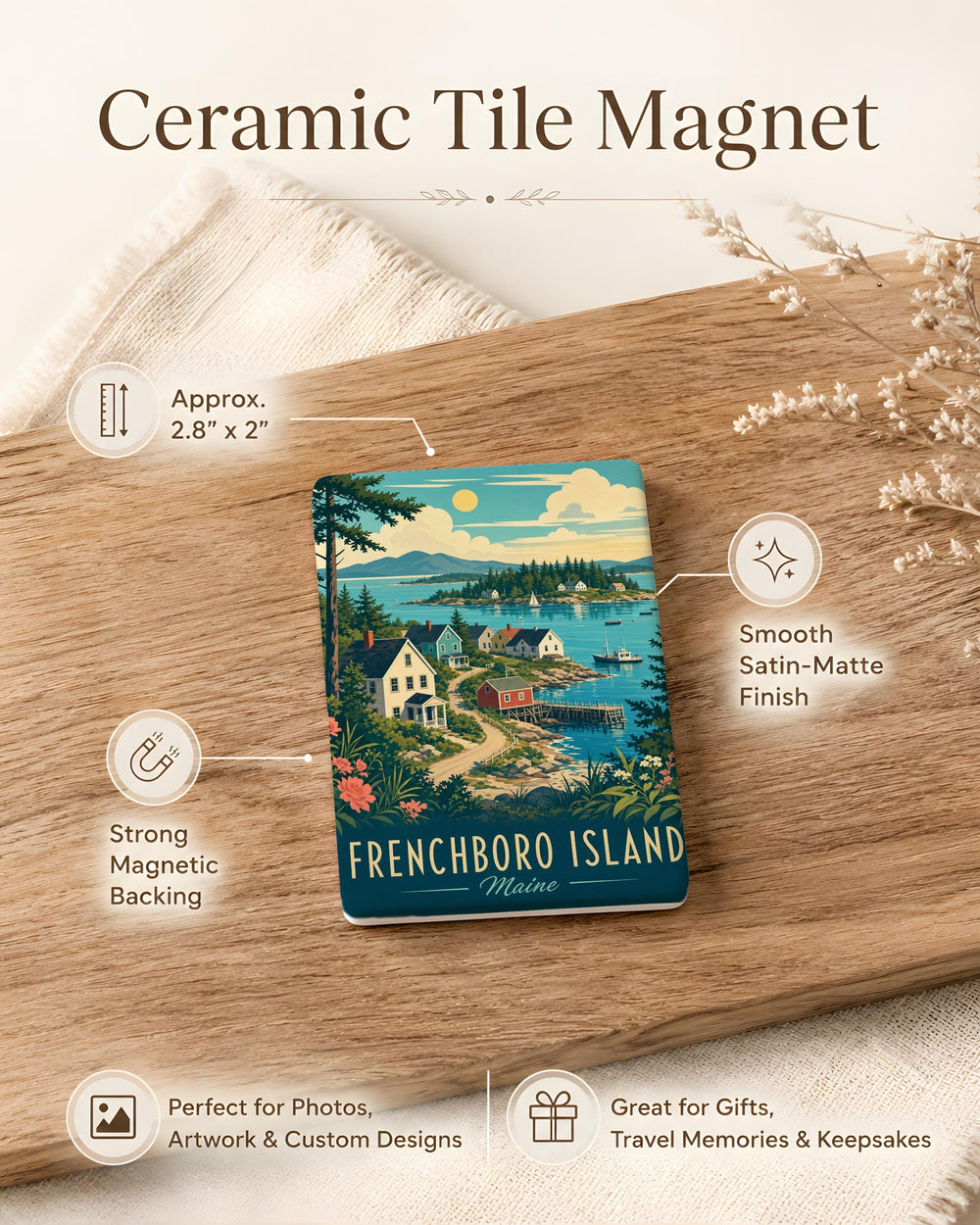 Frenchboro Island Fridge Magnet, Maine Coastal Island Souvenir, Acadia Area Travel Keepsake, Vacation Gift
