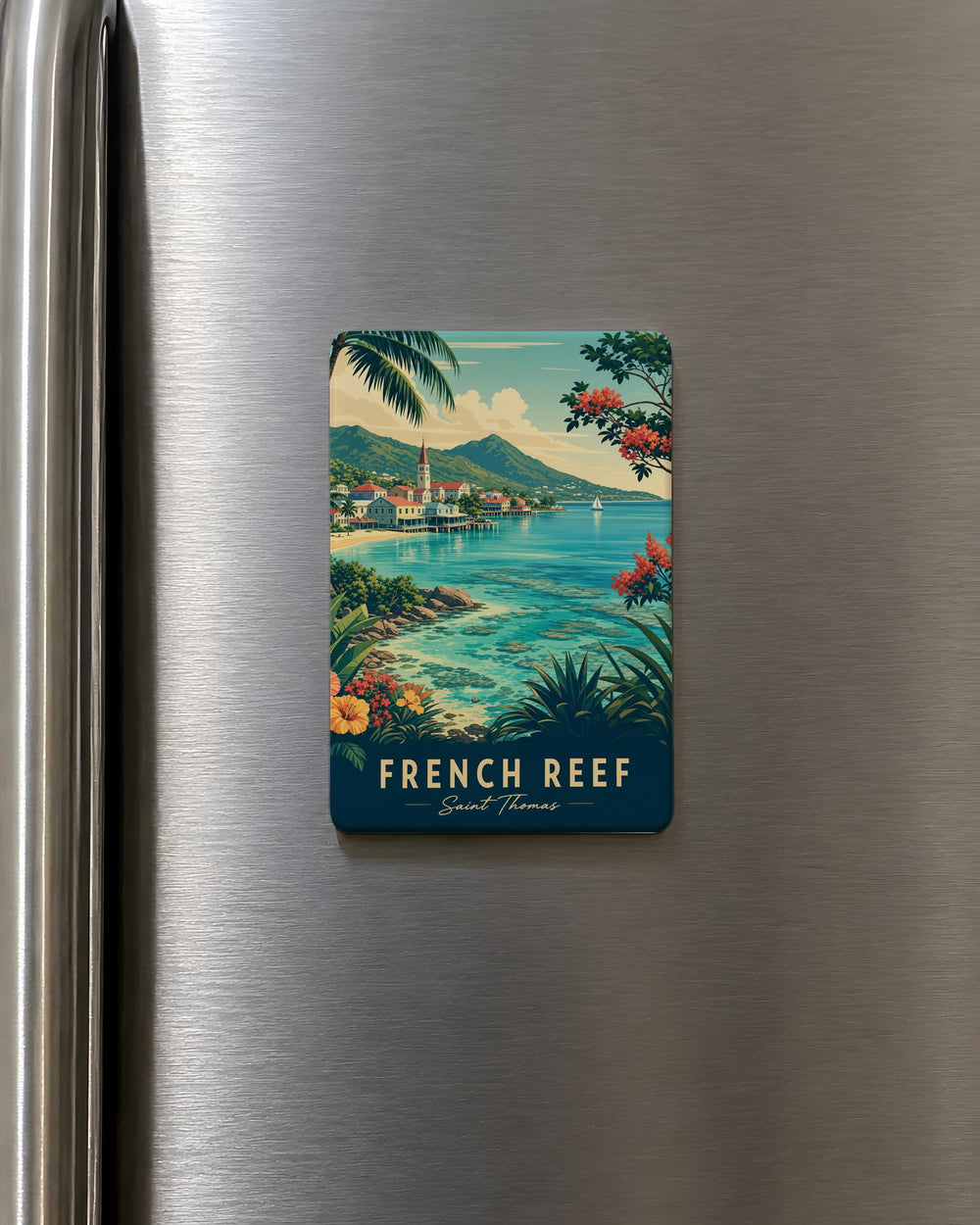 French Reef Fridge Magnet, Coral Reef Ocean Scene Souvenir Magnet, Tropical Sea Life Reef Decor Magnet