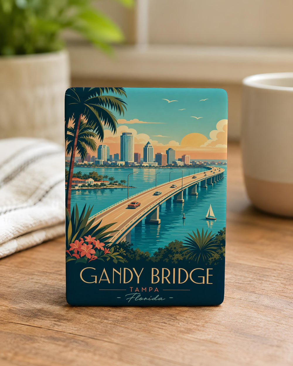 Gandy Bridge Fridge Magnet, Tampa Bay Florida Landmark Souvenir Magnet, Coastal Bridge Travel Gift
