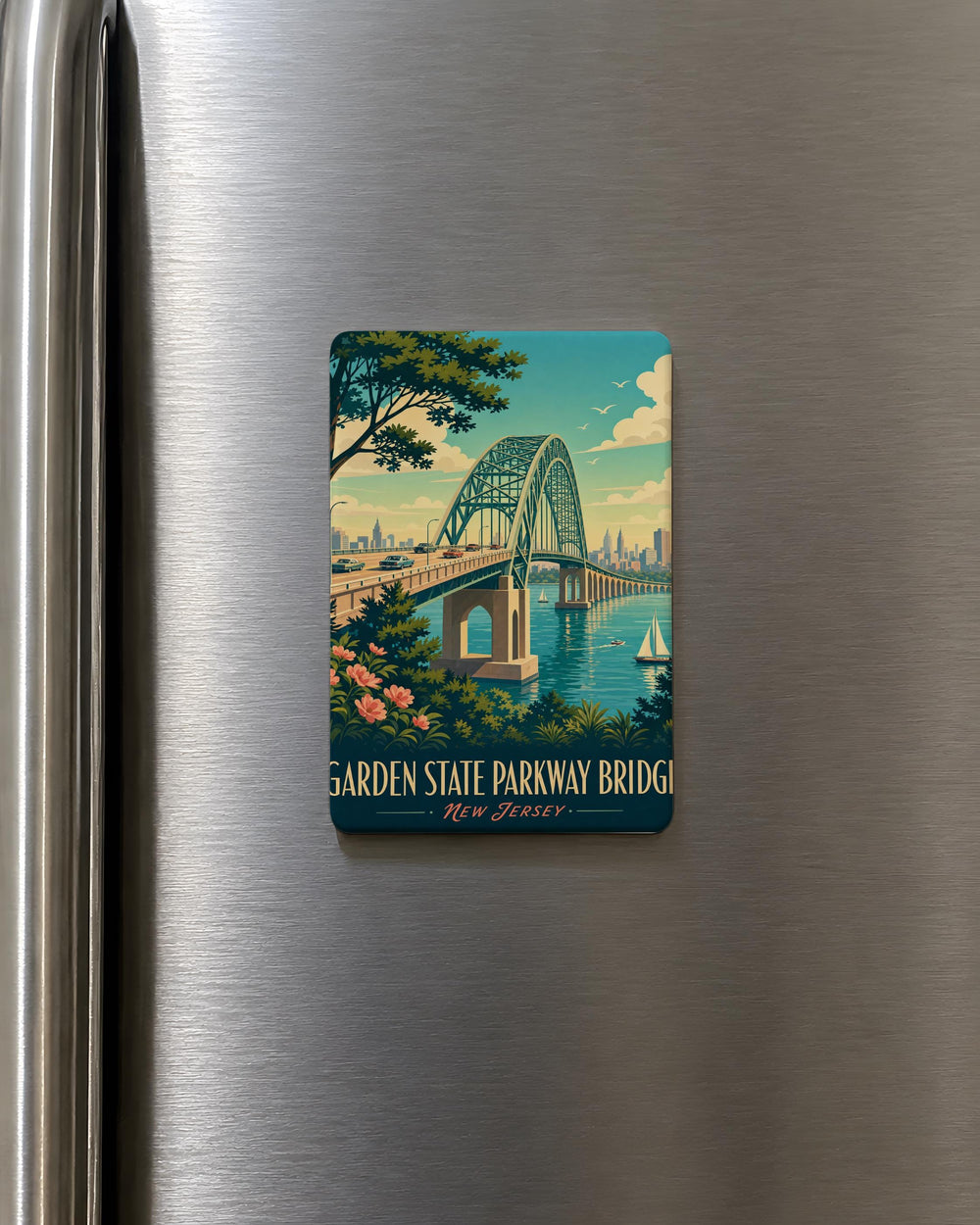 Garden State Parkway Bridge Fridge Magnet, New Jersey Highway Bridge Souvenir Magnet, NJ Road Trip Travel Keepsake Gift