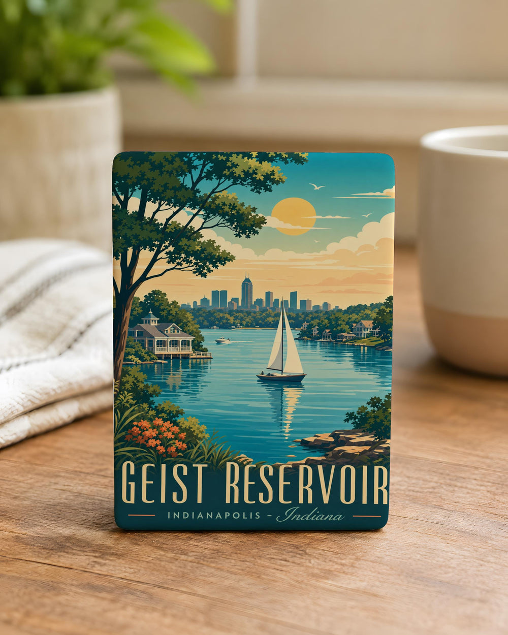 Geist Reservoir Fridge Magnet, Indiana Lake Souvenir, Scenic Water View Magnet, Travel Keepsake Refrigerator Magnet