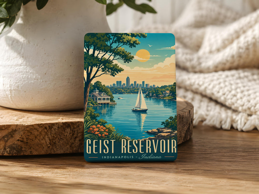 Geist Reservoir Fridge Magnet, Indiana Lake Souvenir, Scenic Water View Magnet, Travel Keepsake Refrigerator Magnet