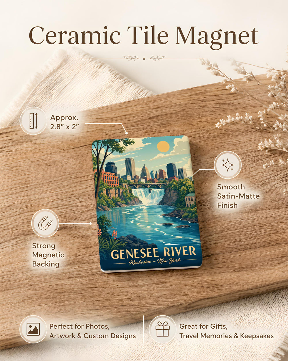 Genesee River Fridge Magnet, Rochester NY River Landmark Souvenir Magnet, New York State River Keepsake Magnet