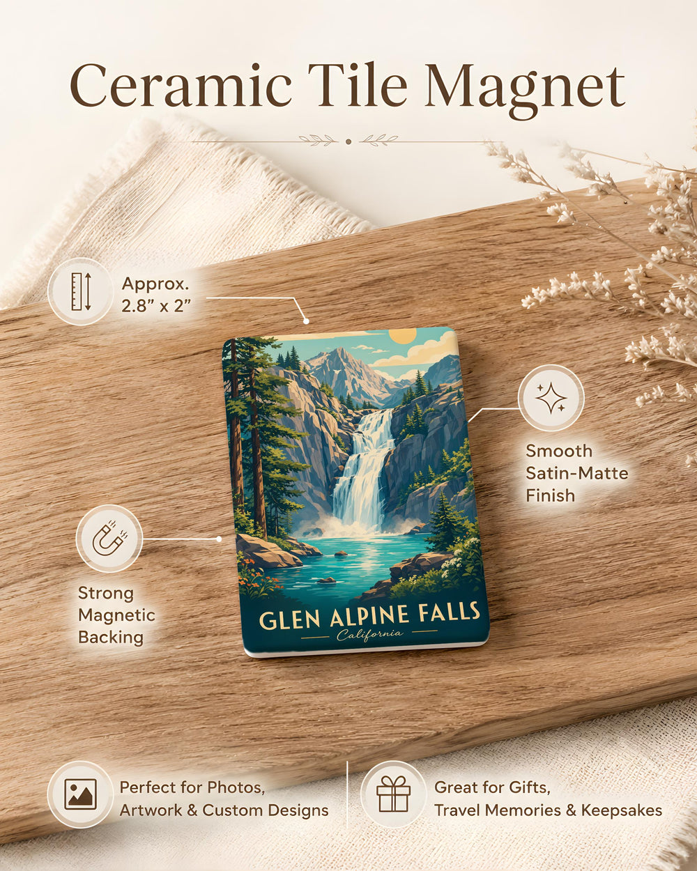 Glen Alpine Falls Fridge Magnet, Waterfall Landmark Souvenir, Hiking Trail Nature Keepsake, North Carolina Mountain Travel Gift