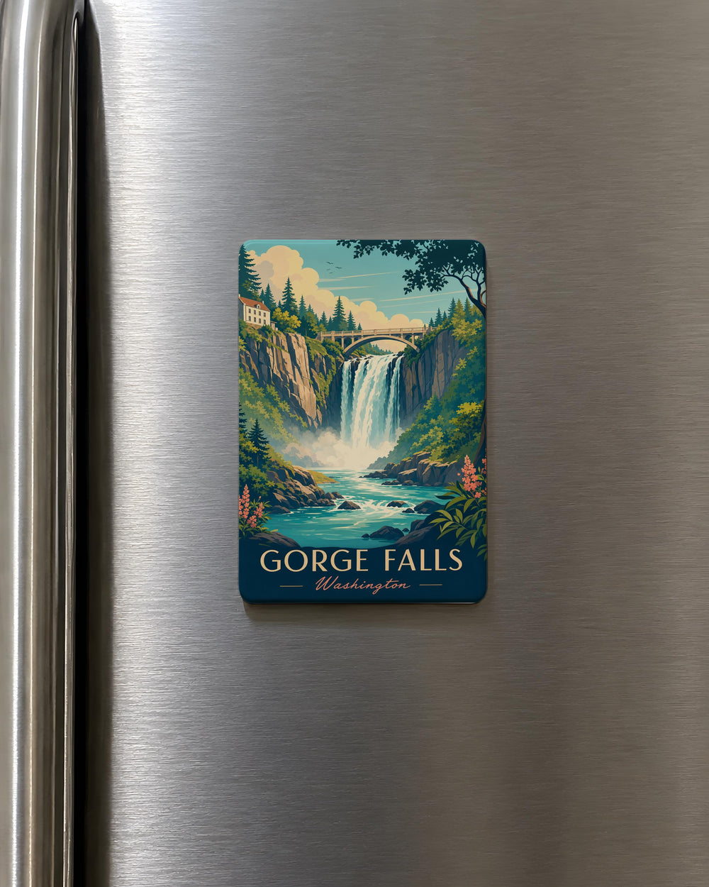 Gorge Falls Fridge Magnet, Waterfall Gorge Scenic Souvenir Magnet, Nature Landscape Refrigerator Magnet