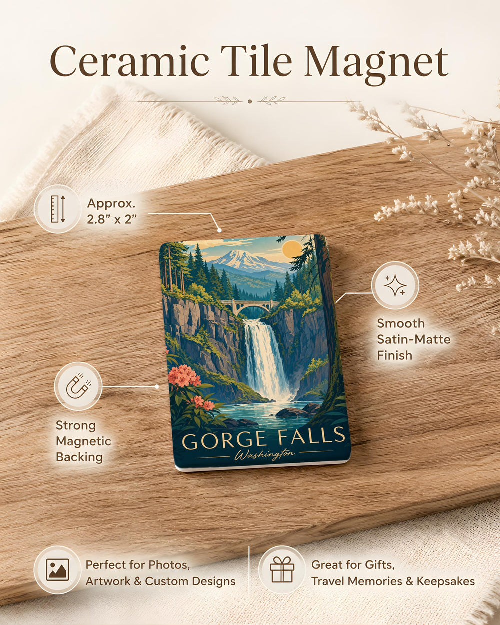 Gorge Falls Washington Fridge Magnet, Waterfall Scenic Souvenir Magnet, Pacific Northwest Travel Keepsake Magnet