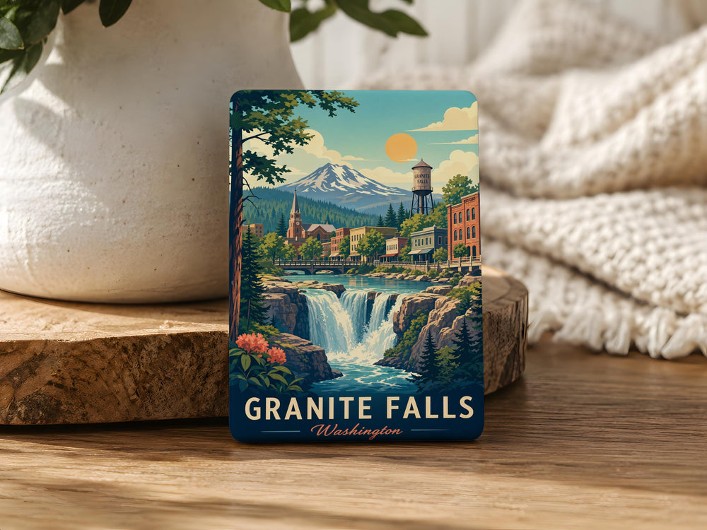 Granite Falls Fridge Magnet, Granite Falls Souvenir Magnet, Granite Falls Travel Gift, Waterfall Town Keepsake Magnet