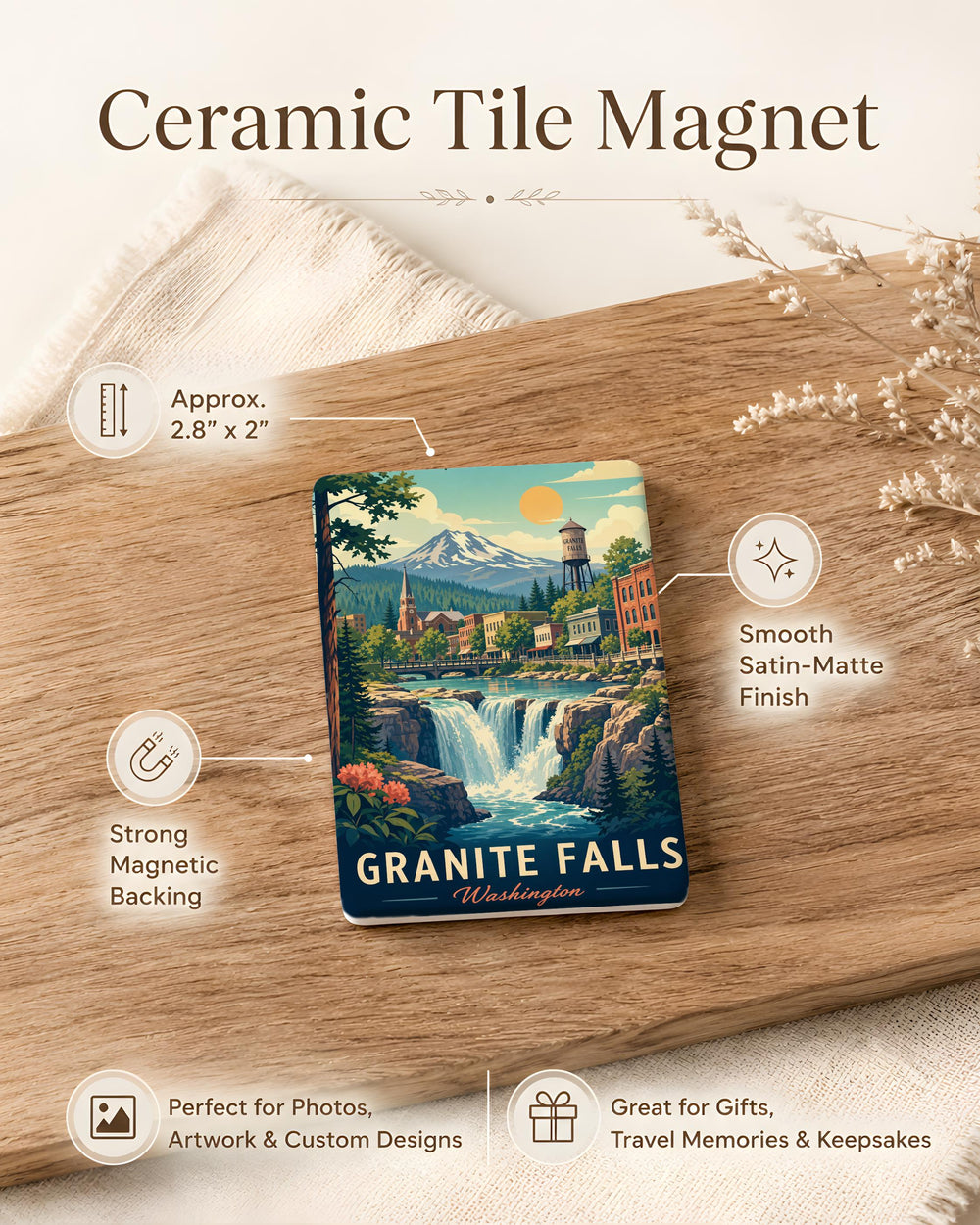 Granite Falls Fridge Magnet, Granite Falls Souvenir Magnet, Granite Falls Travel Gift, Waterfall Town Keepsake Magnet
