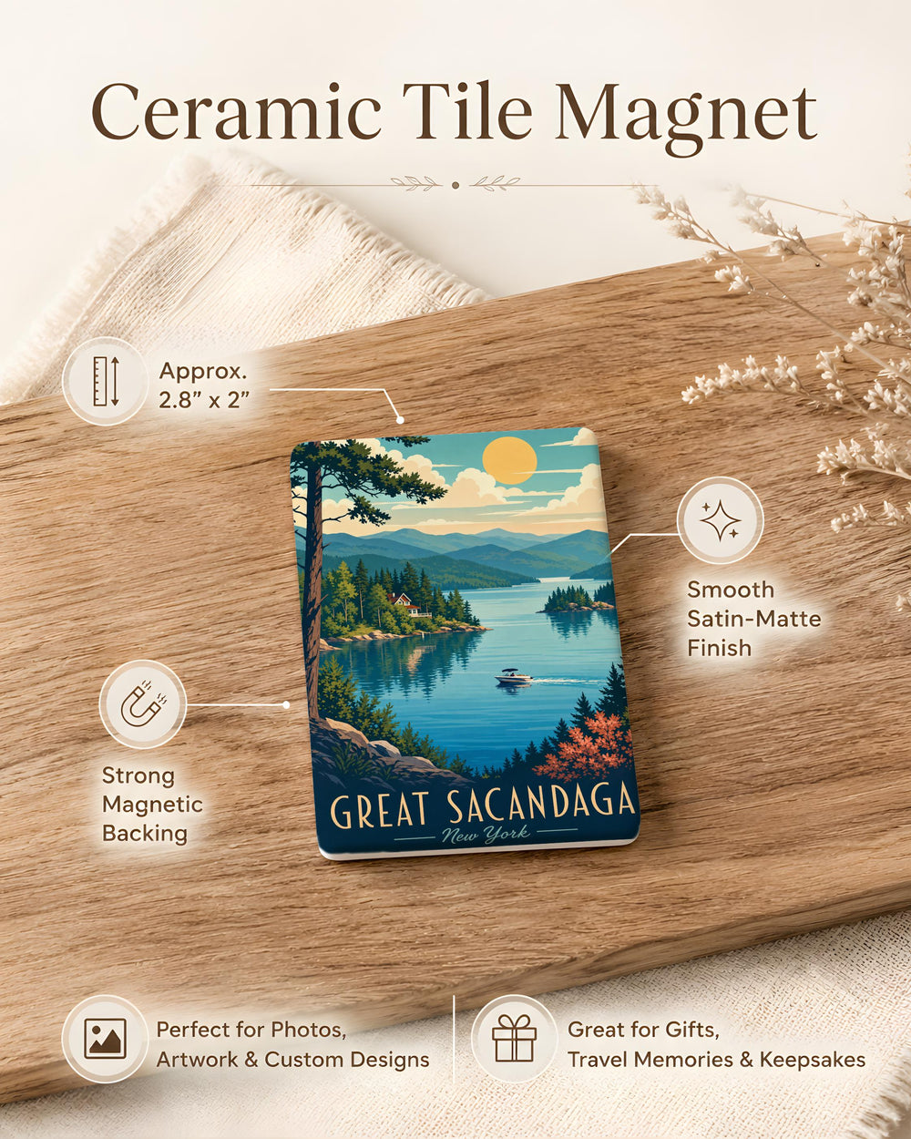 Great Sacandaga Lake Fridge Magnet, Adirondack New York Souvenir Magnet, Lake House Cabin Decor, Upstate NY Travel Gift