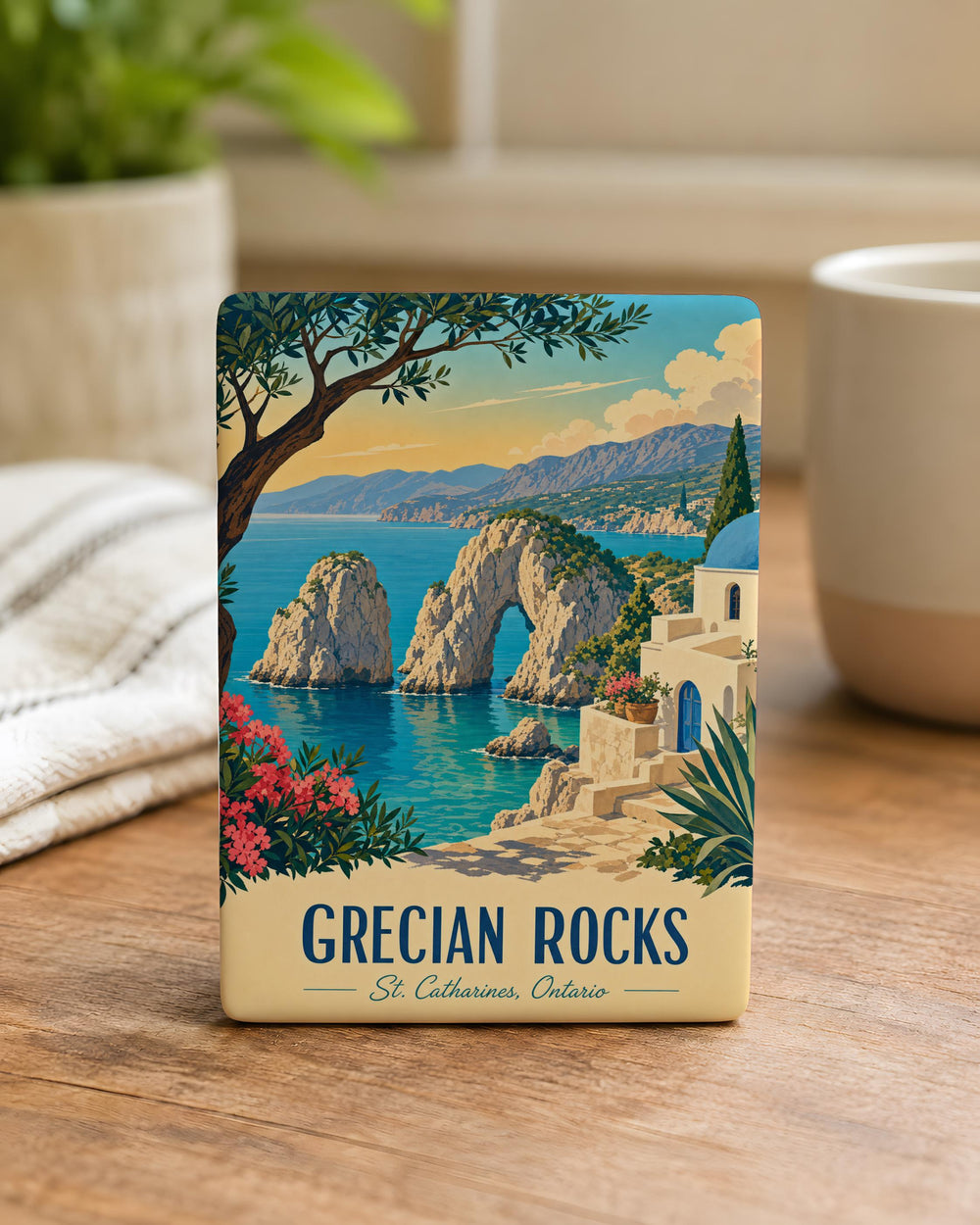 Grecian Rocks Fridge Magnet, Greece Coastal Rock Formations Souvenir Magnet, Mediterranean Seaside Travel Gift