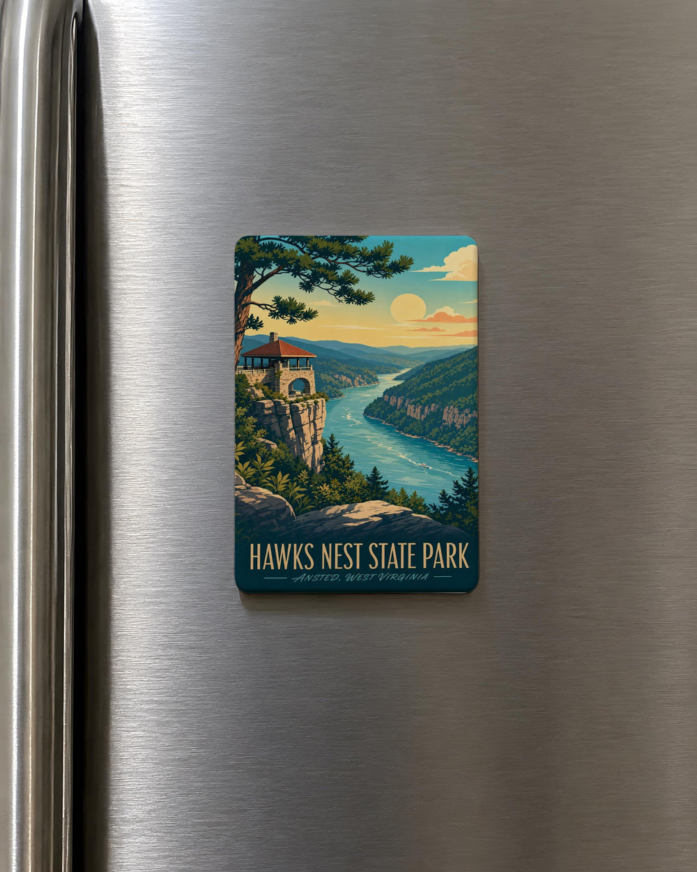 Hawks Nest State Park Fridge Magnet, West Virginia Travel Souvenir, New River Gorge Scenic Landmark Magnet