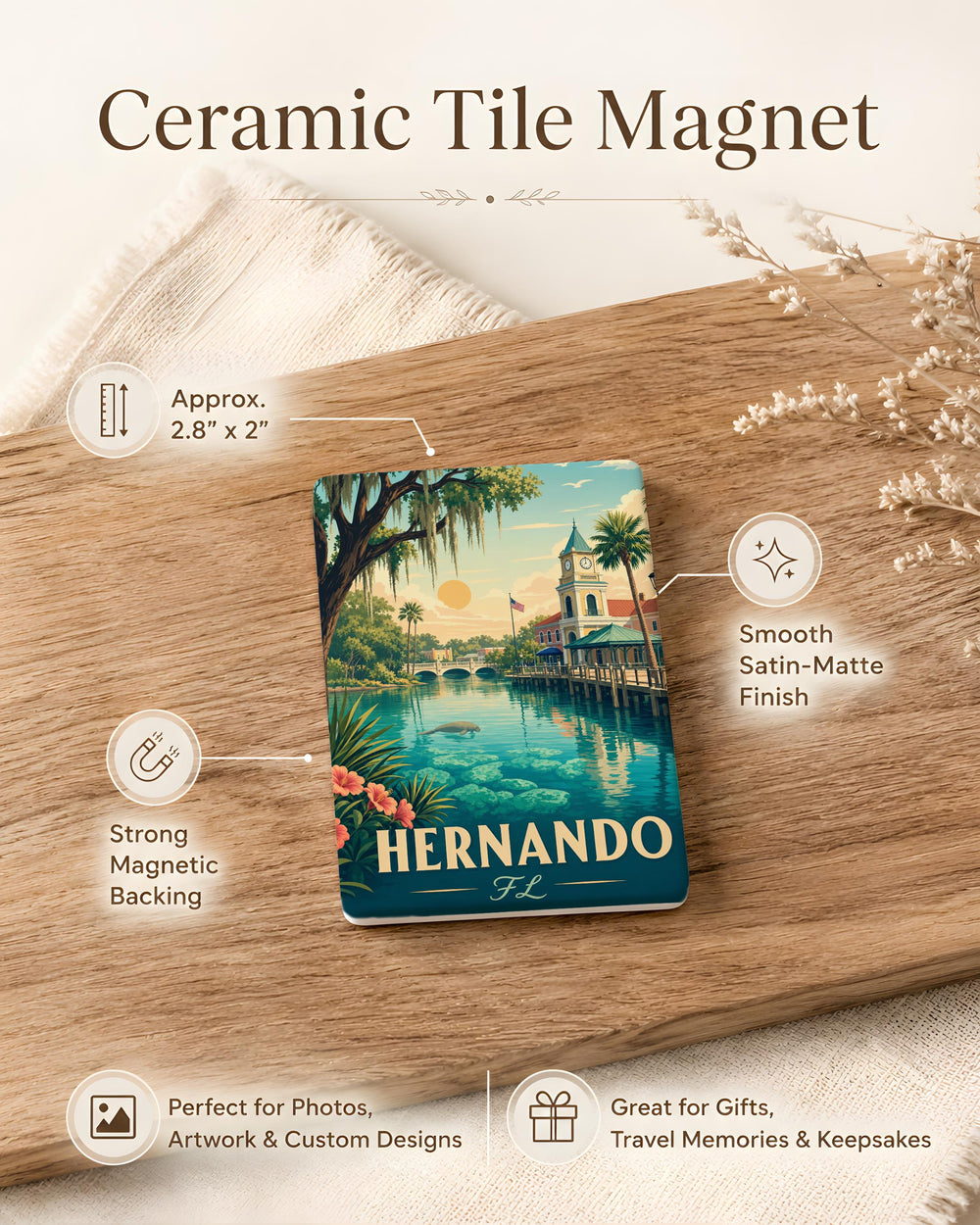Hernando Florida Fridge Magnet, Hernando FL Souvenir Magnet, Florida Travel Gift, Hernando County Keepsake Magnet